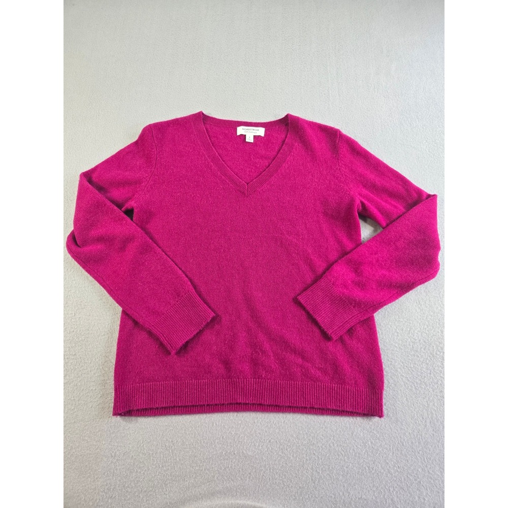 Nordstrom Sweater Womens S Magenta Pink 100% Cashmere V-Neck Long Sleeve Knit